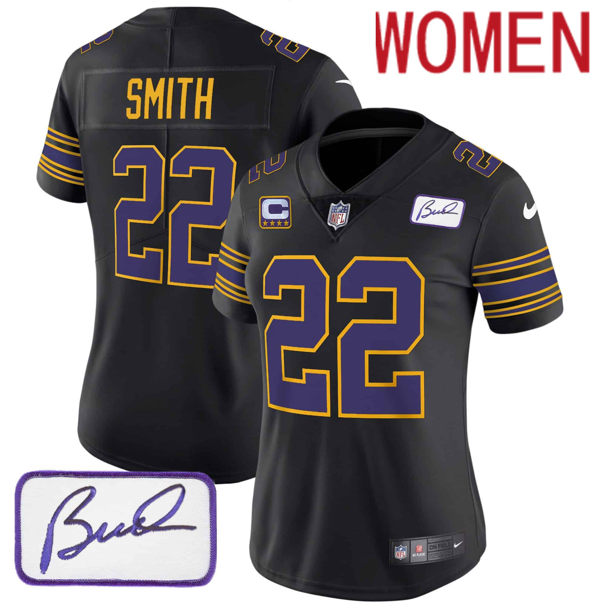 Women Minnesota Vikings #22 Smith Black 2024 Nike Bud Grant Patch Classic Limited NFL Jersey